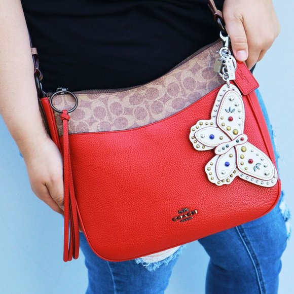 NWT Coach Large Stud Applique Butterfly Keychain Key Fob Bag Charm - Picture 1 of 5